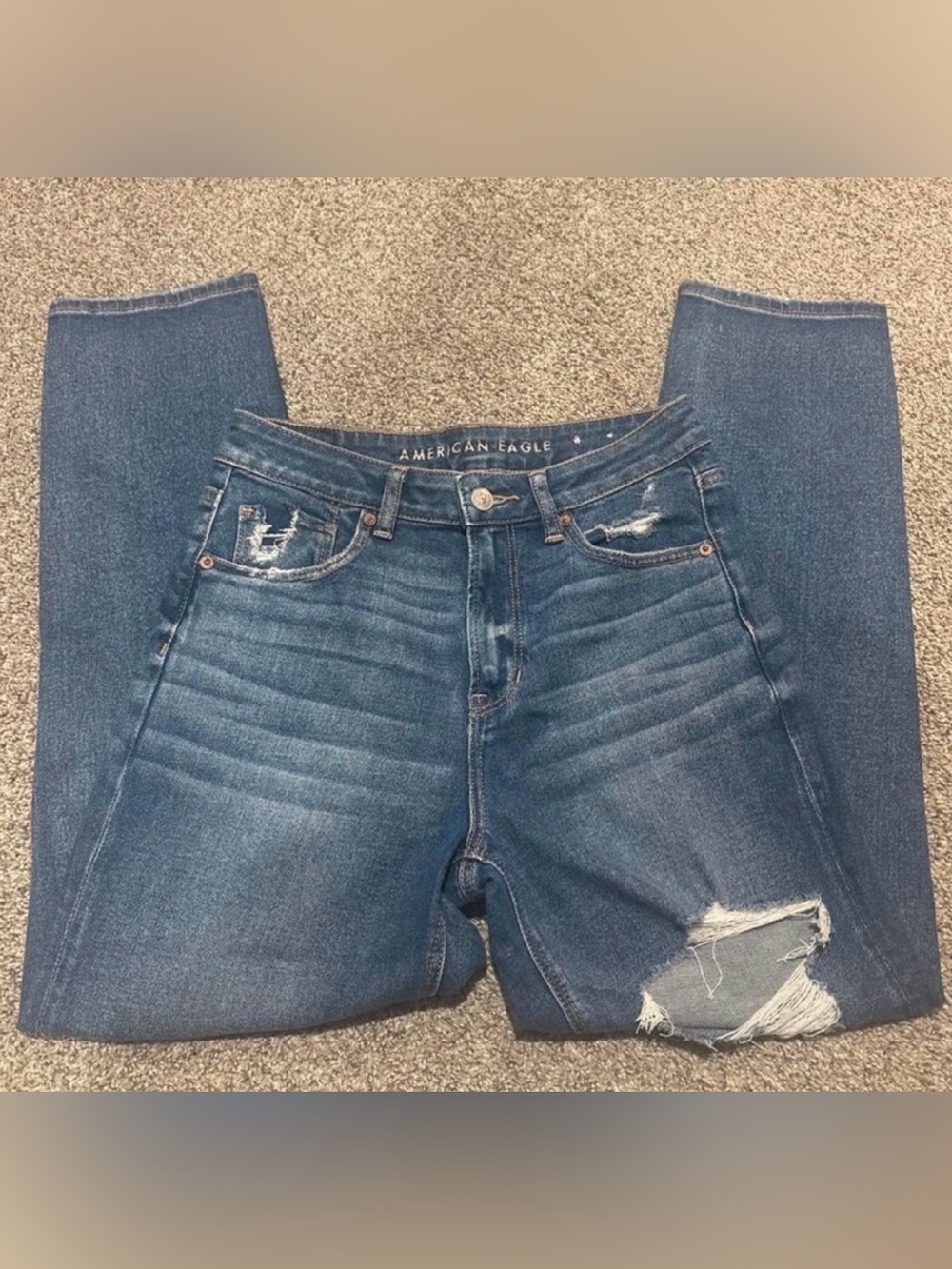 American Eagle Outfitters Dark Blue High-Rise Distressed Jeans